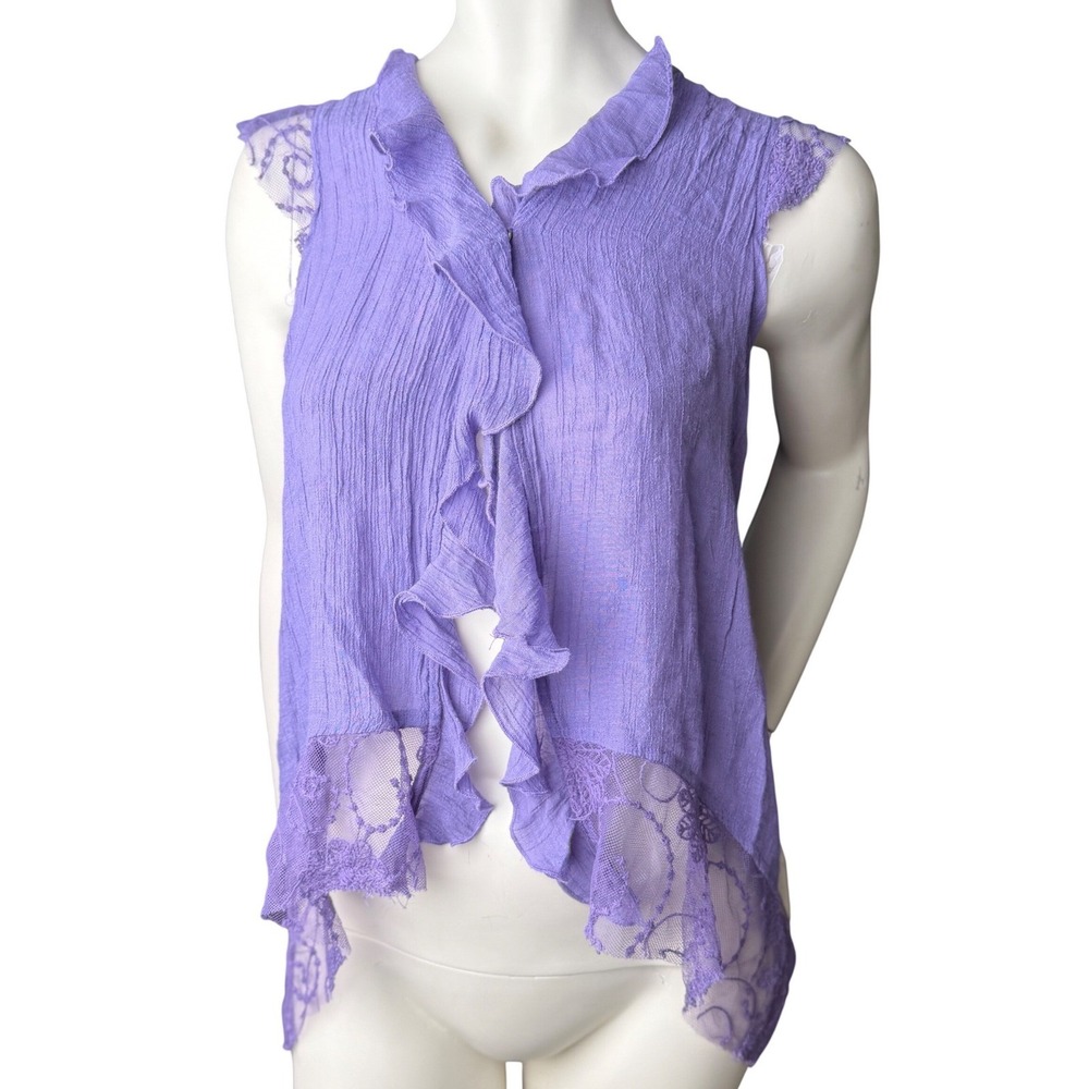 Purple Fairycore VNeck Top Sleeveless Flowy Ruffle Lettuce Lace Whimsigoth Y2K S